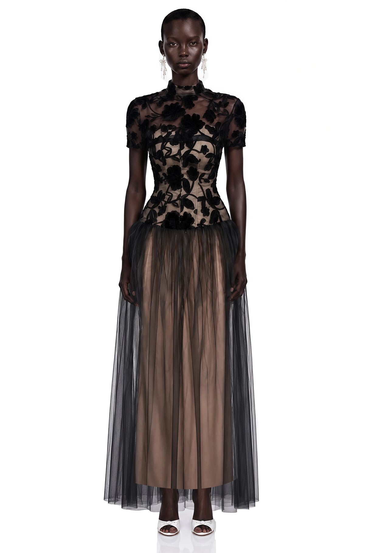 Benedicta Black Floral Embroidered Maxi Dress