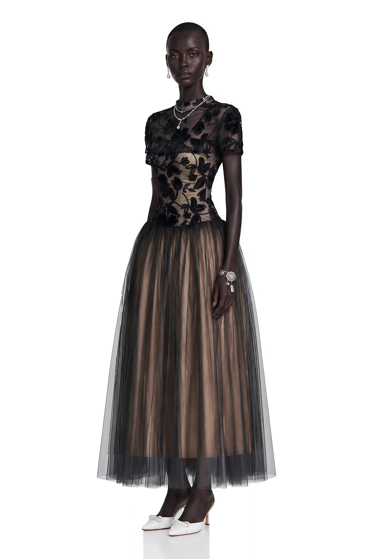 Benedicta Black Floral Embroidered Maxi Dress