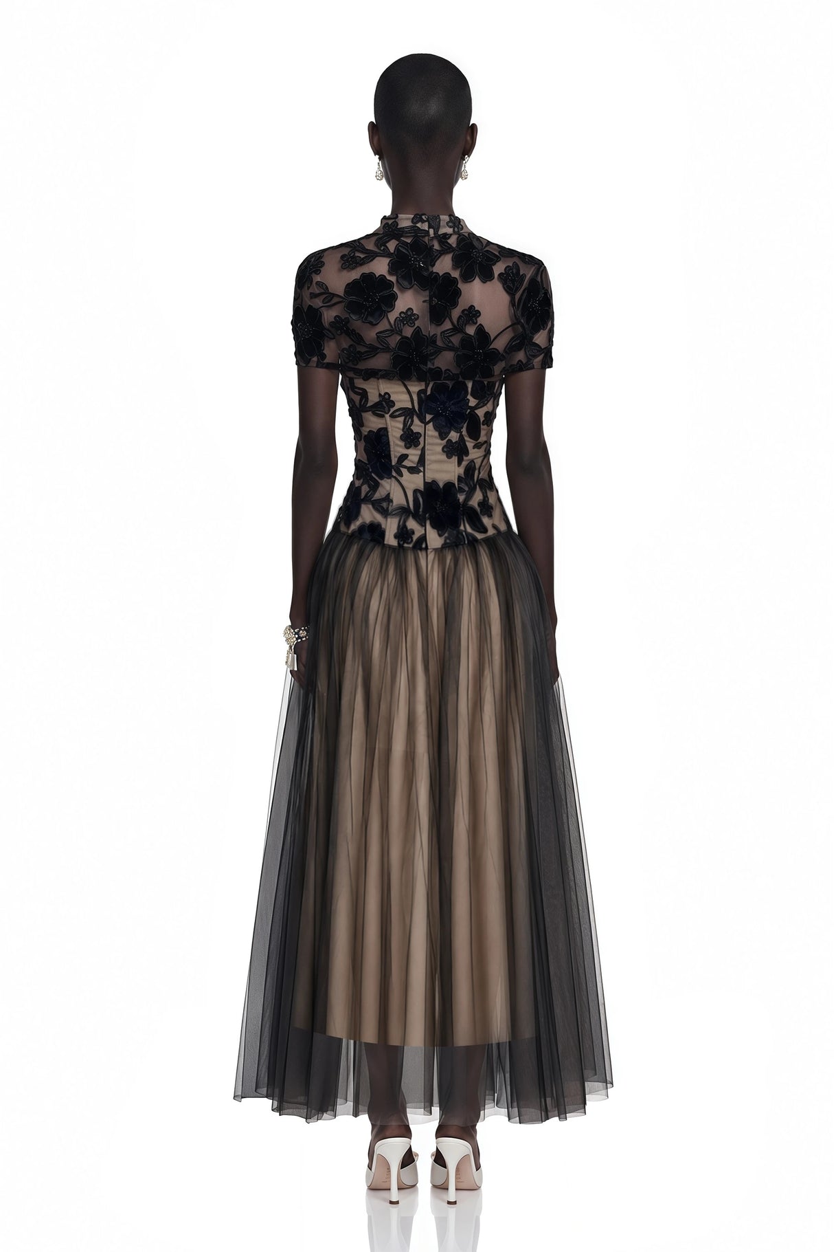Benedicta Black Floral Embroidered Maxi Dress