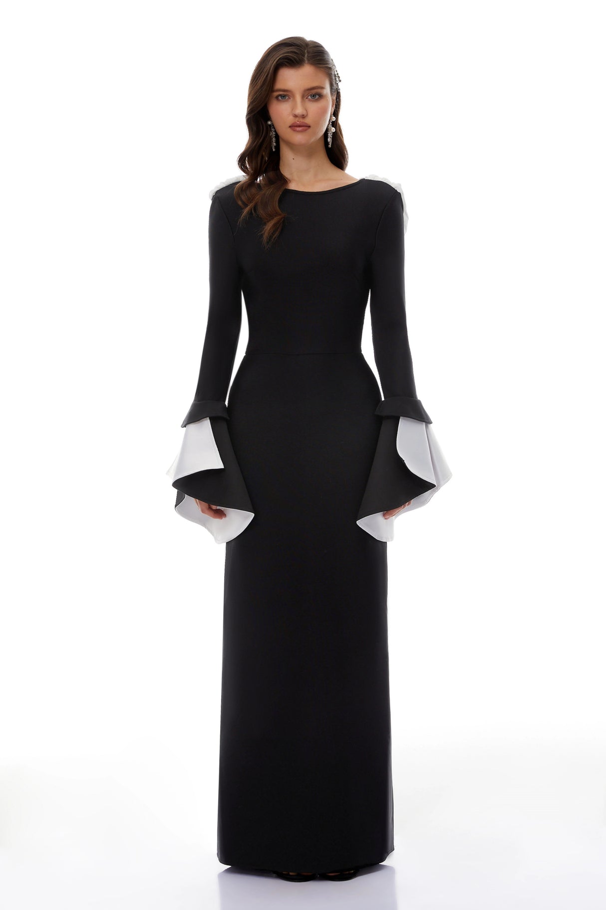 Bente Black Color Block Draped Maxi Dress