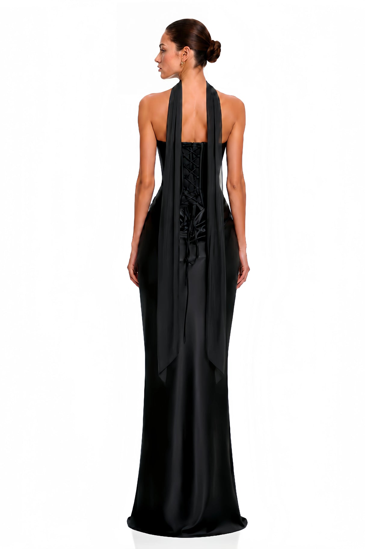 Berit Black Scarf Off Shoulder Ruched Maxi Dress