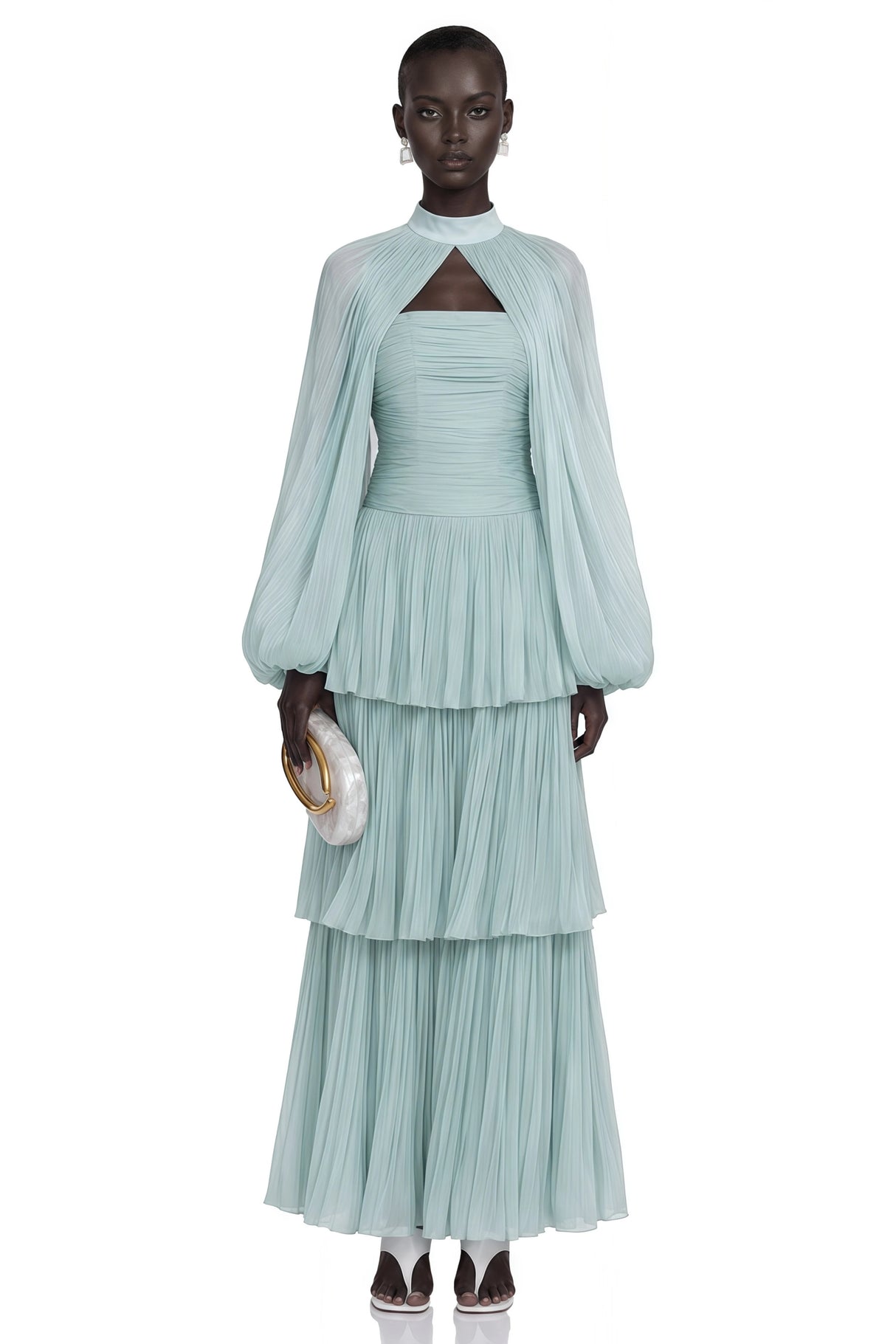 Bernice Green Glossy Cape Tiered Dress Set