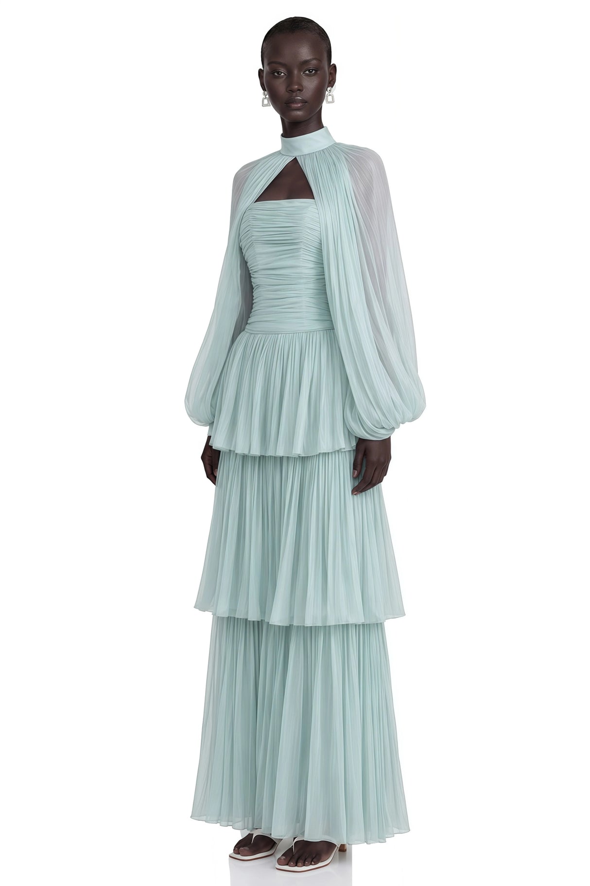 Bernice Green Glossy Cape Tiered Dress Set