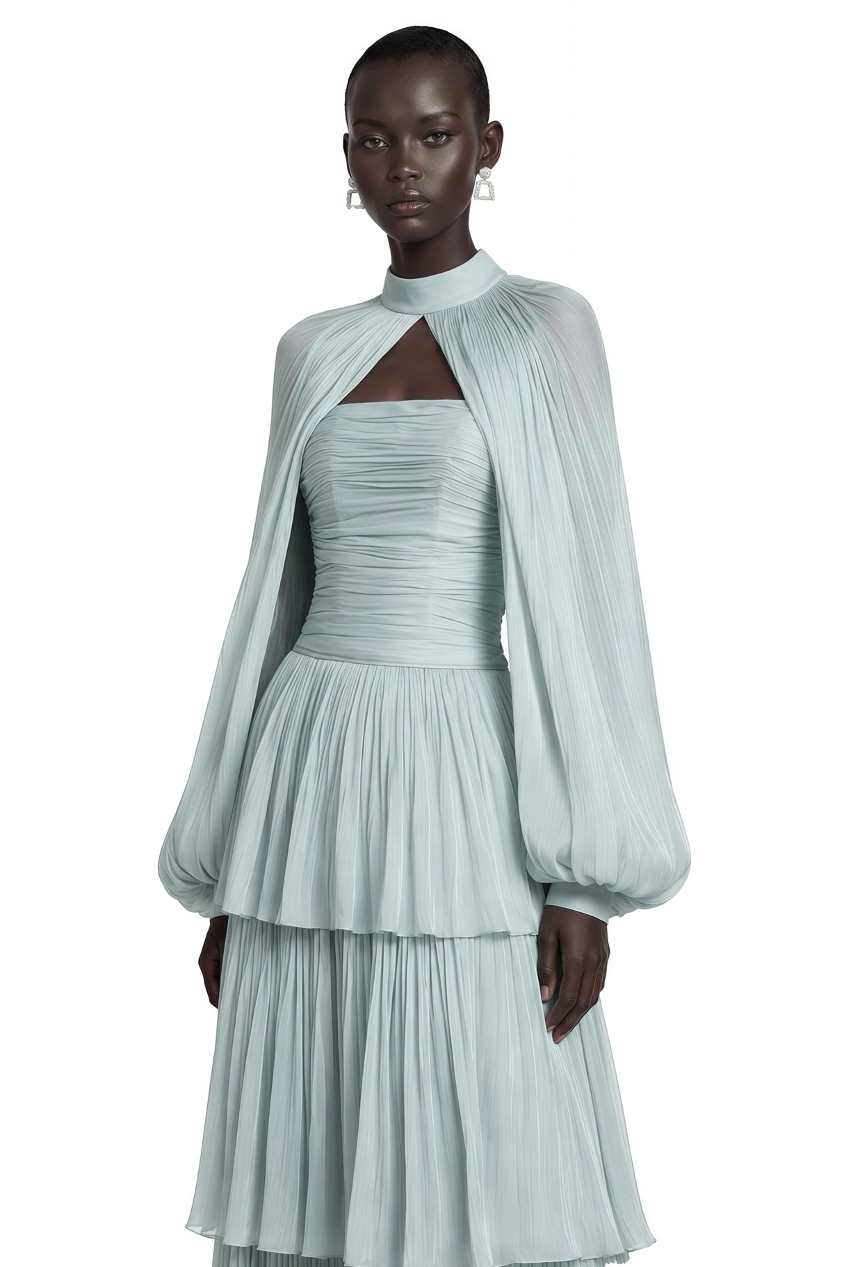 Bernice Green Glossy Cape Tiered Dress Set