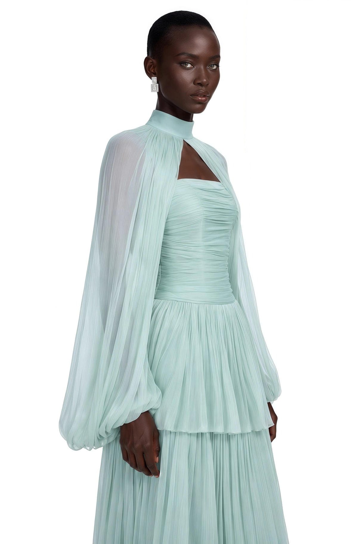 Bernice Green Glossy Cape Tiered Dress Set