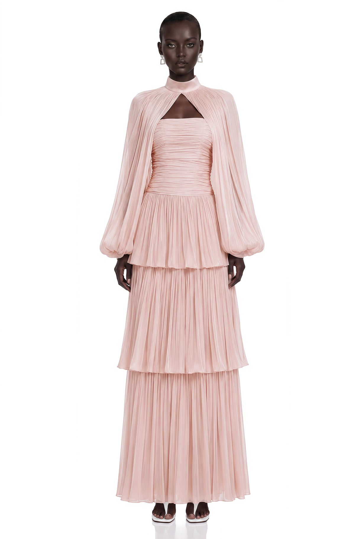 Bernice Pink Glossy Cape Tiered Dress Set