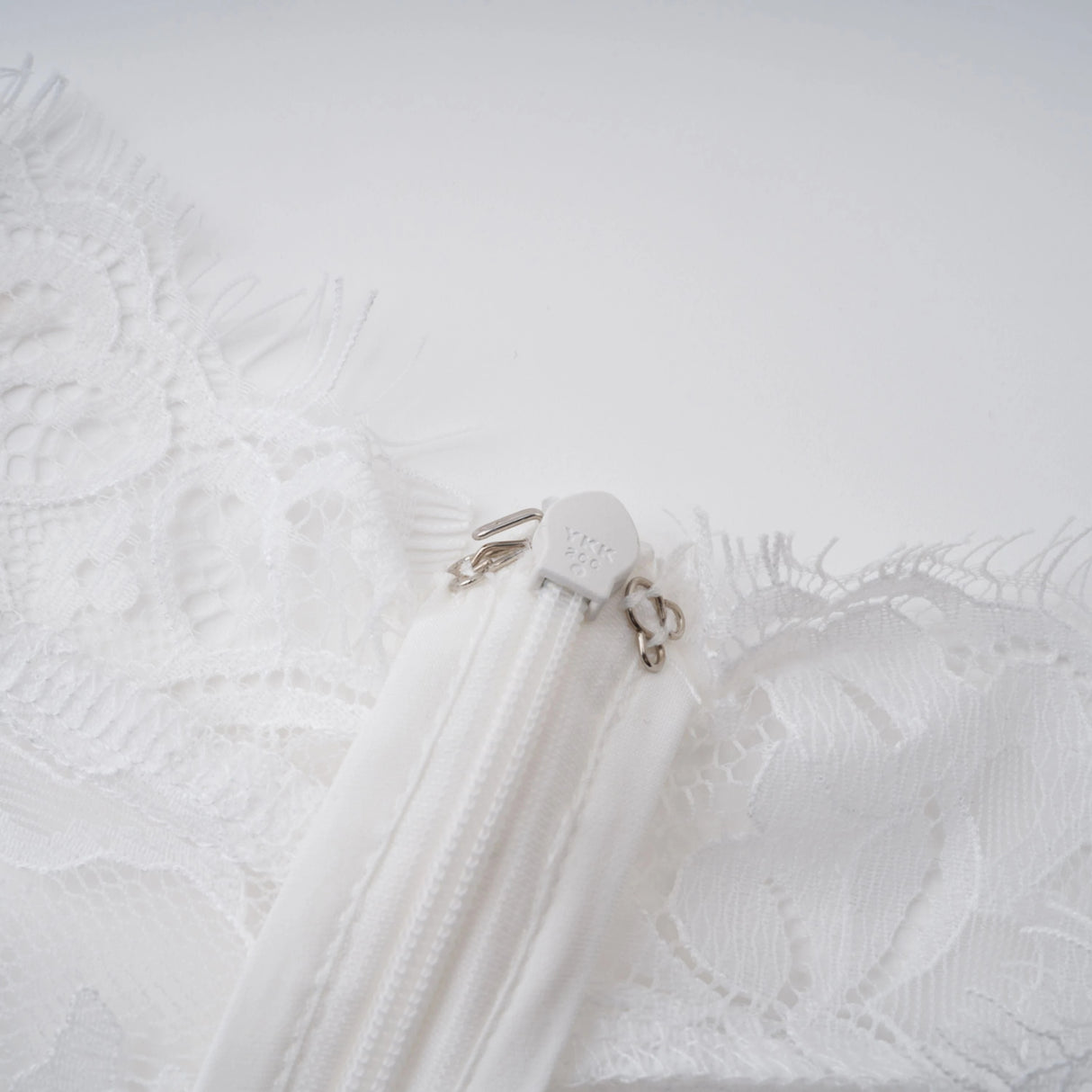 Bethany White Asymmetrical Lace Maxi Dress