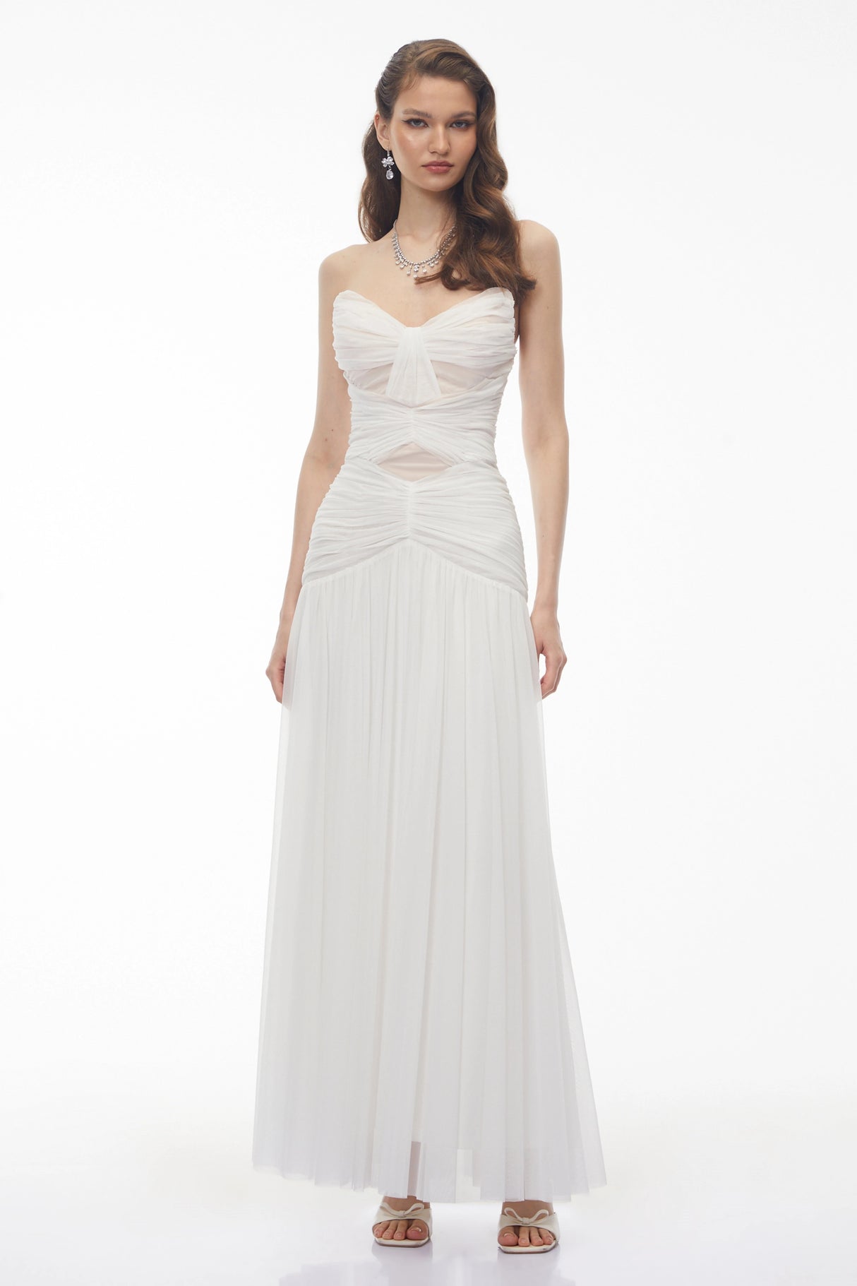 Bianka White Cross Front Ruched Maxi Dress