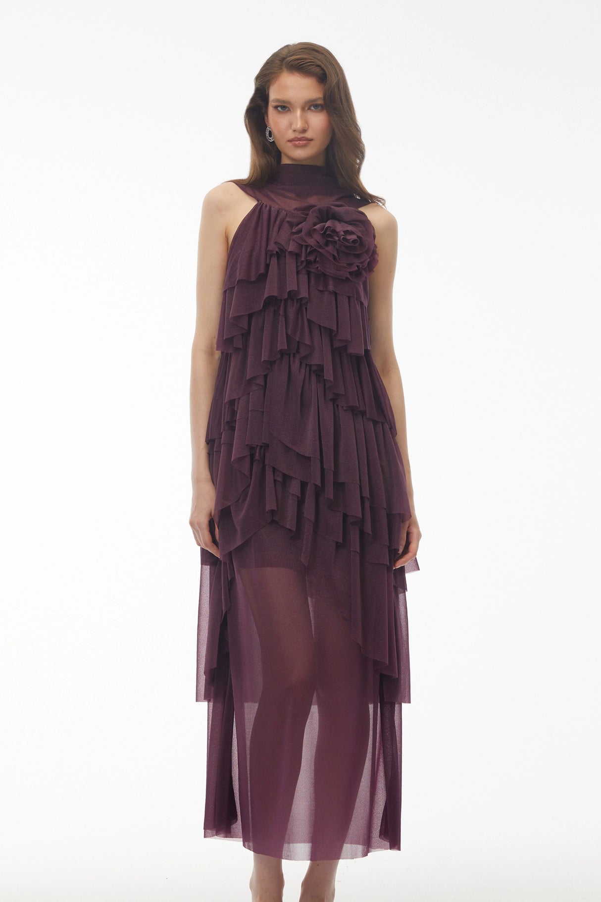 Blanche Purple Floral Ruffled Maxi Dress