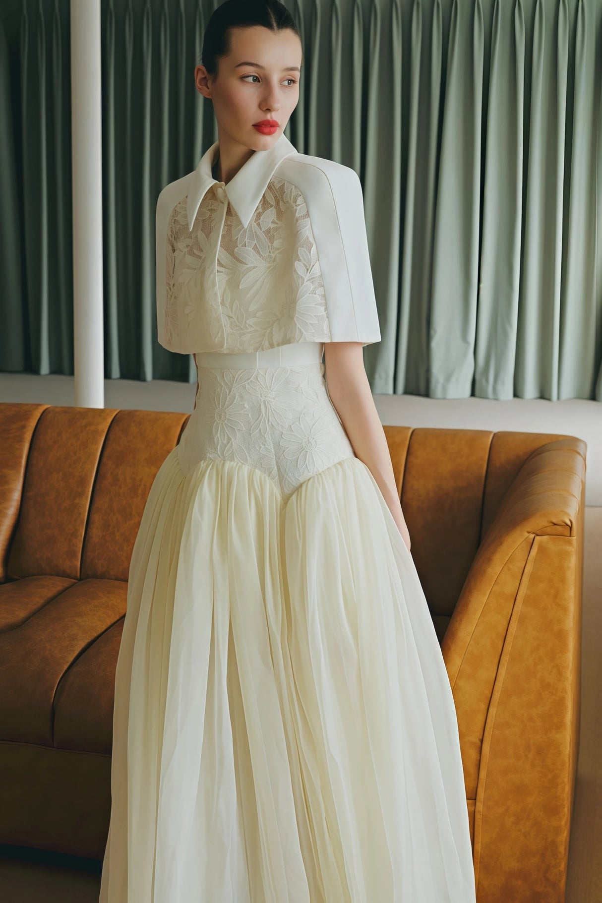 Brooke White Lace Panel Cape Dress Set