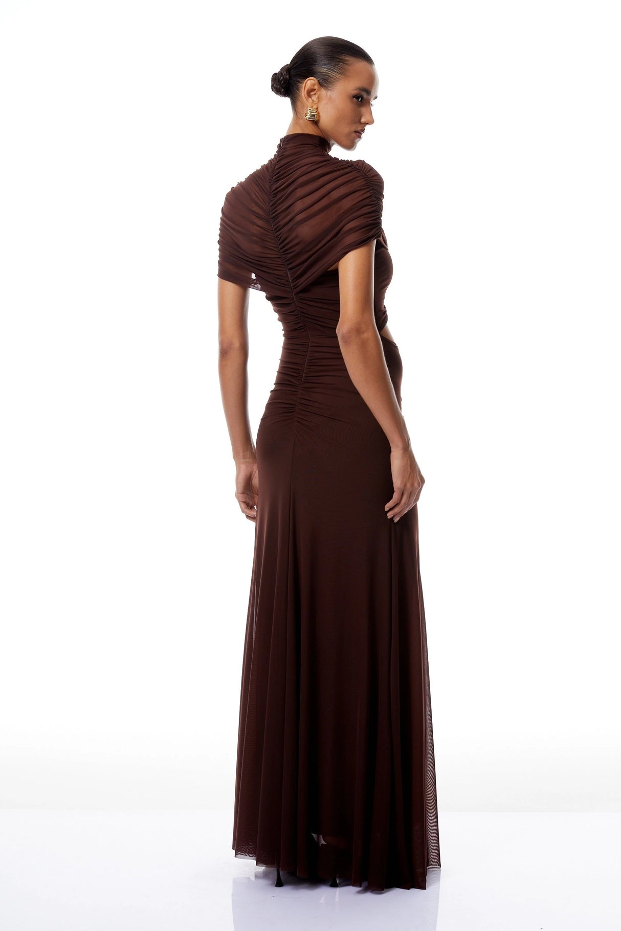 Bruna CutOut Ruched Mesh Maxi Dress
