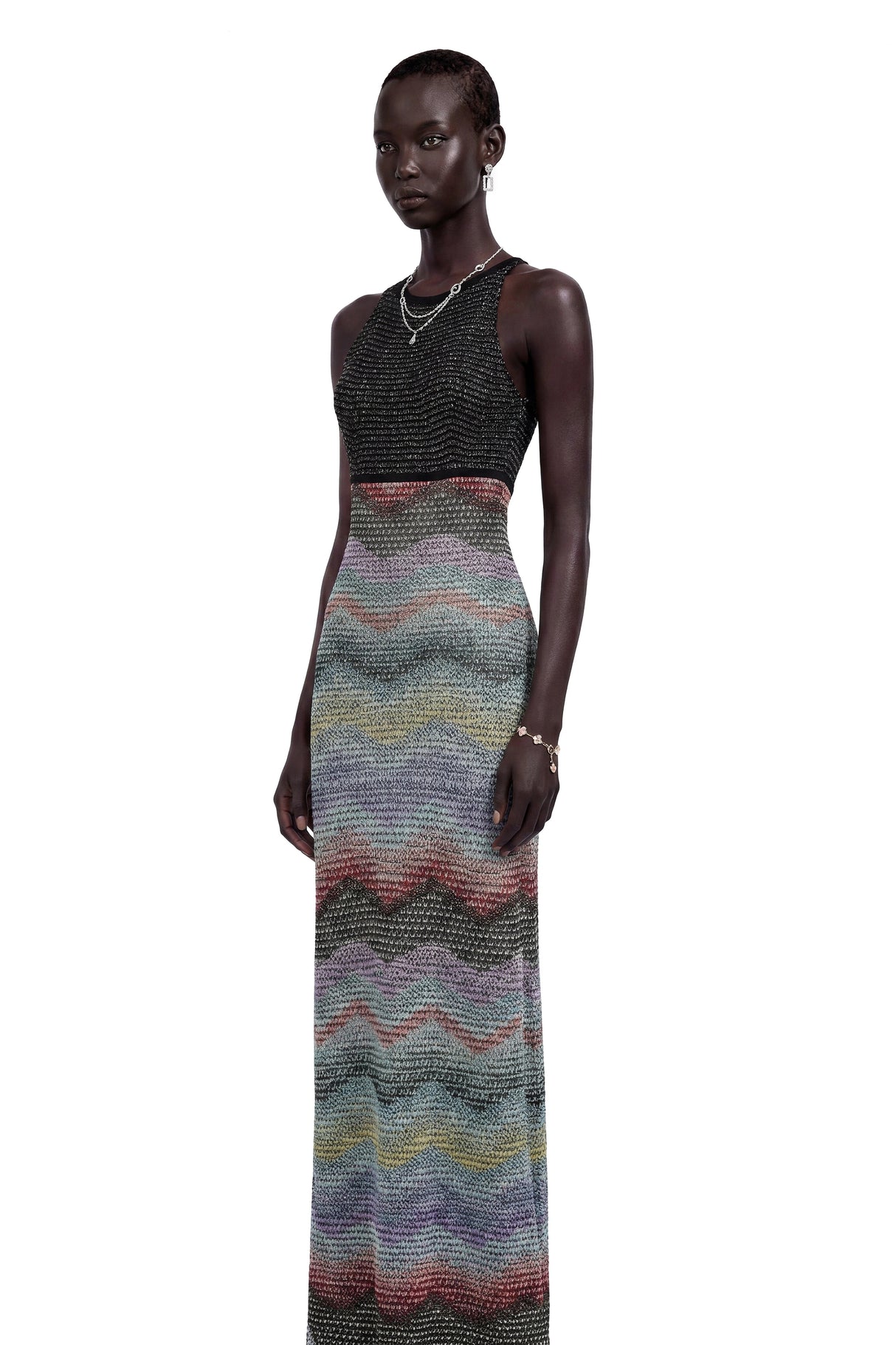 Caitlin Grey Halterneck Color Block Maxi Dress