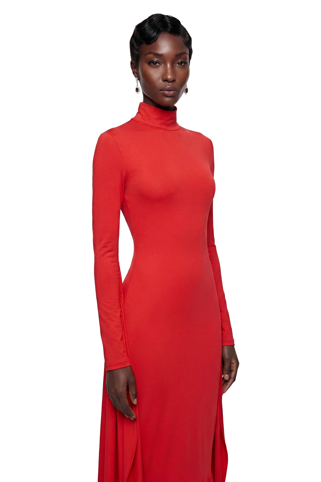 Camila Red Bodycon Midi Dress with Gathered balloon hem