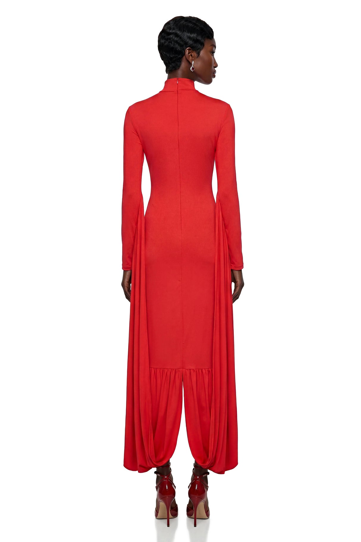 Camila Red Bodycon Midi Dress with Gathered balloon hem