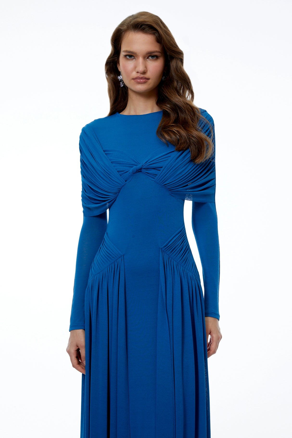 Camilla Royal Blue Long Sleeve Ruched Maxi Dress