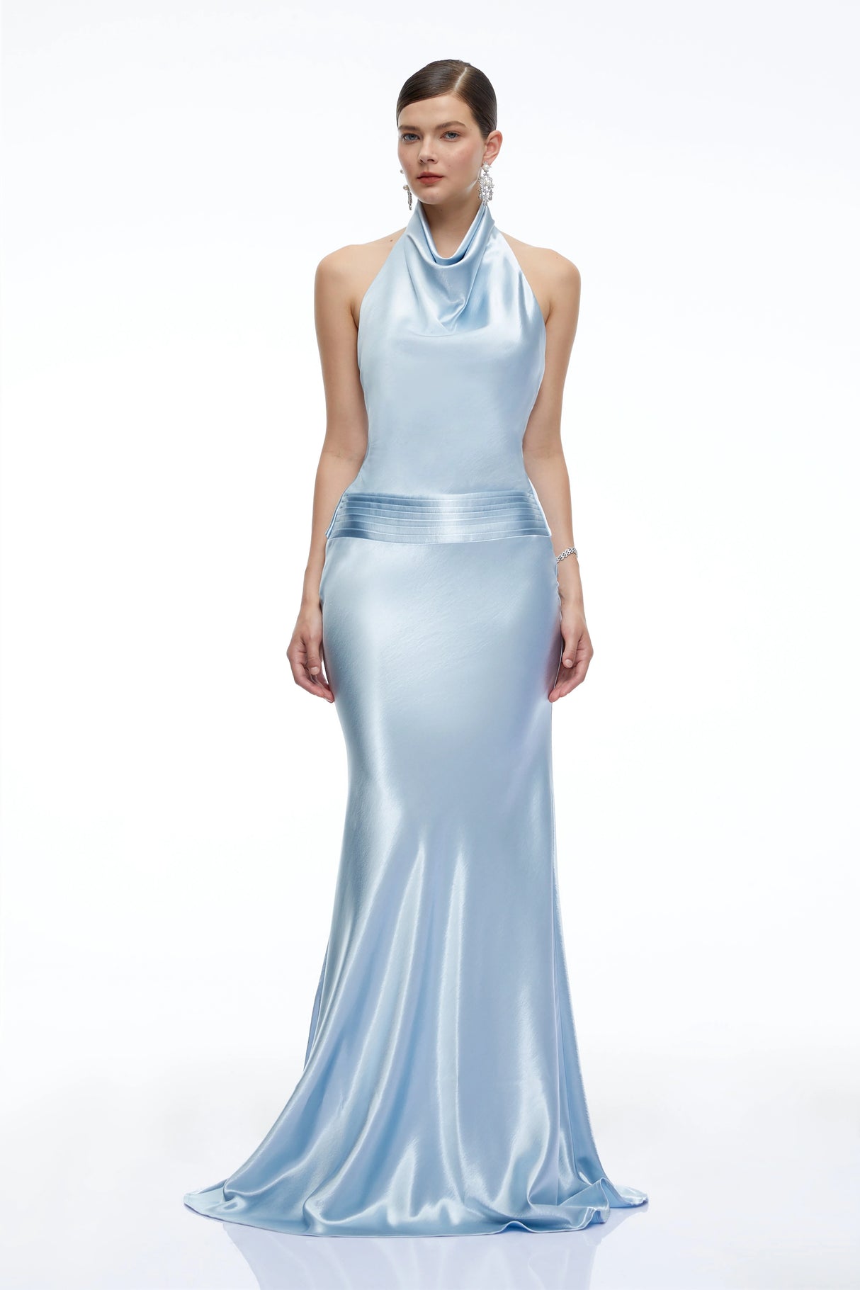Camille Blue Satin Halterneck Maxi Dress