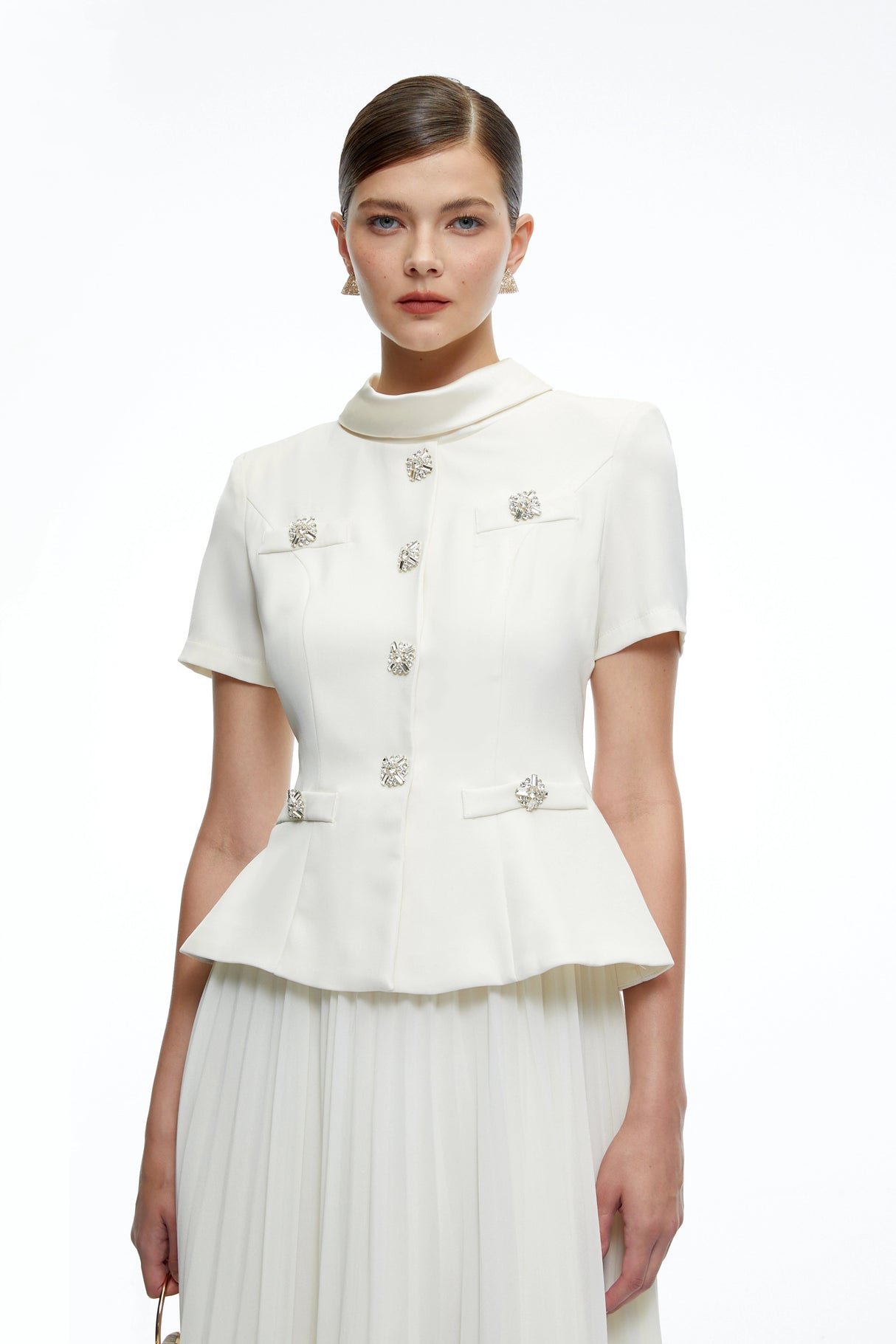 Camille Neutral Structured Pleated Midi Dress