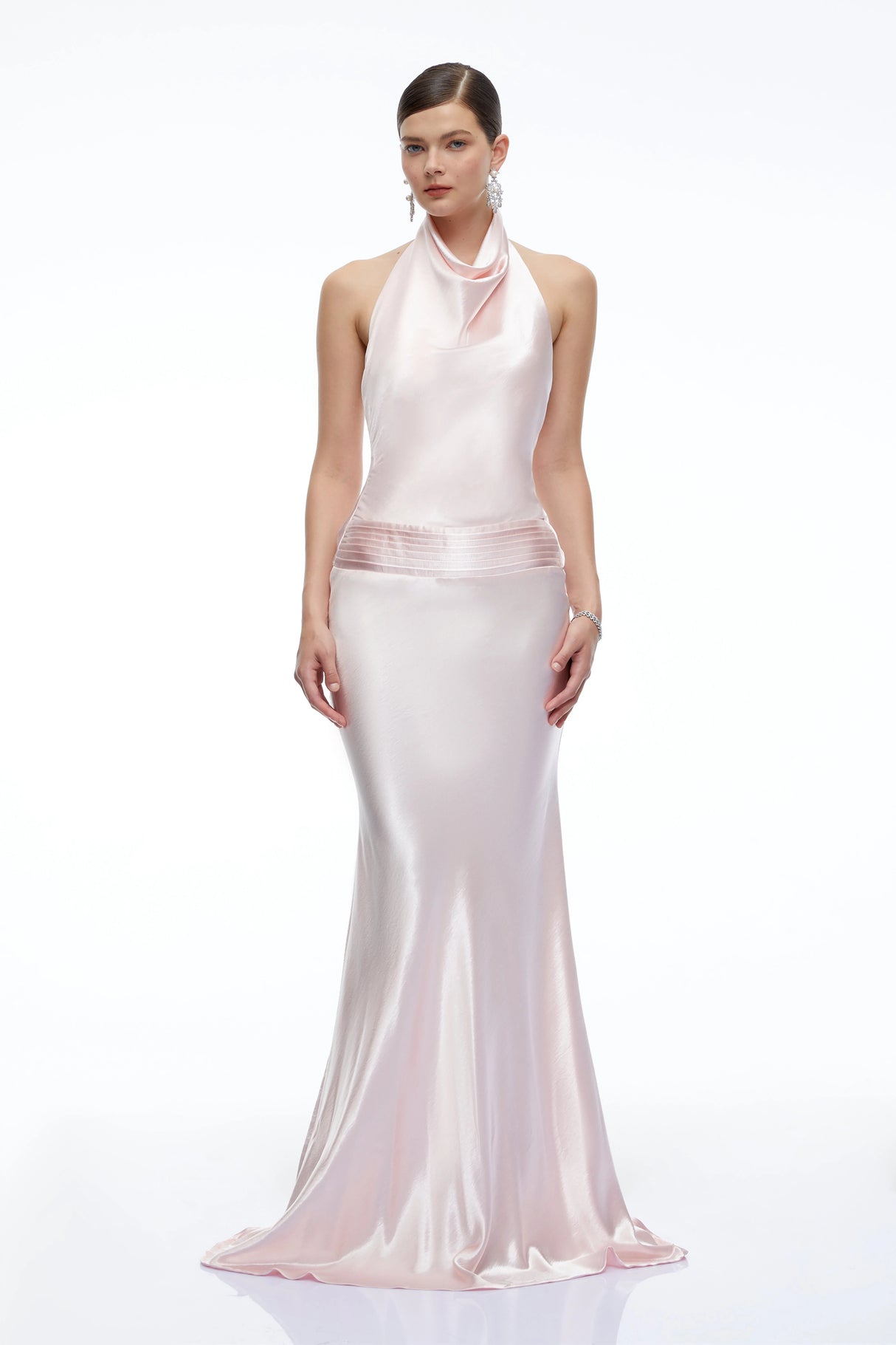 Camille Pink Satin Halterneck Maxi Dress