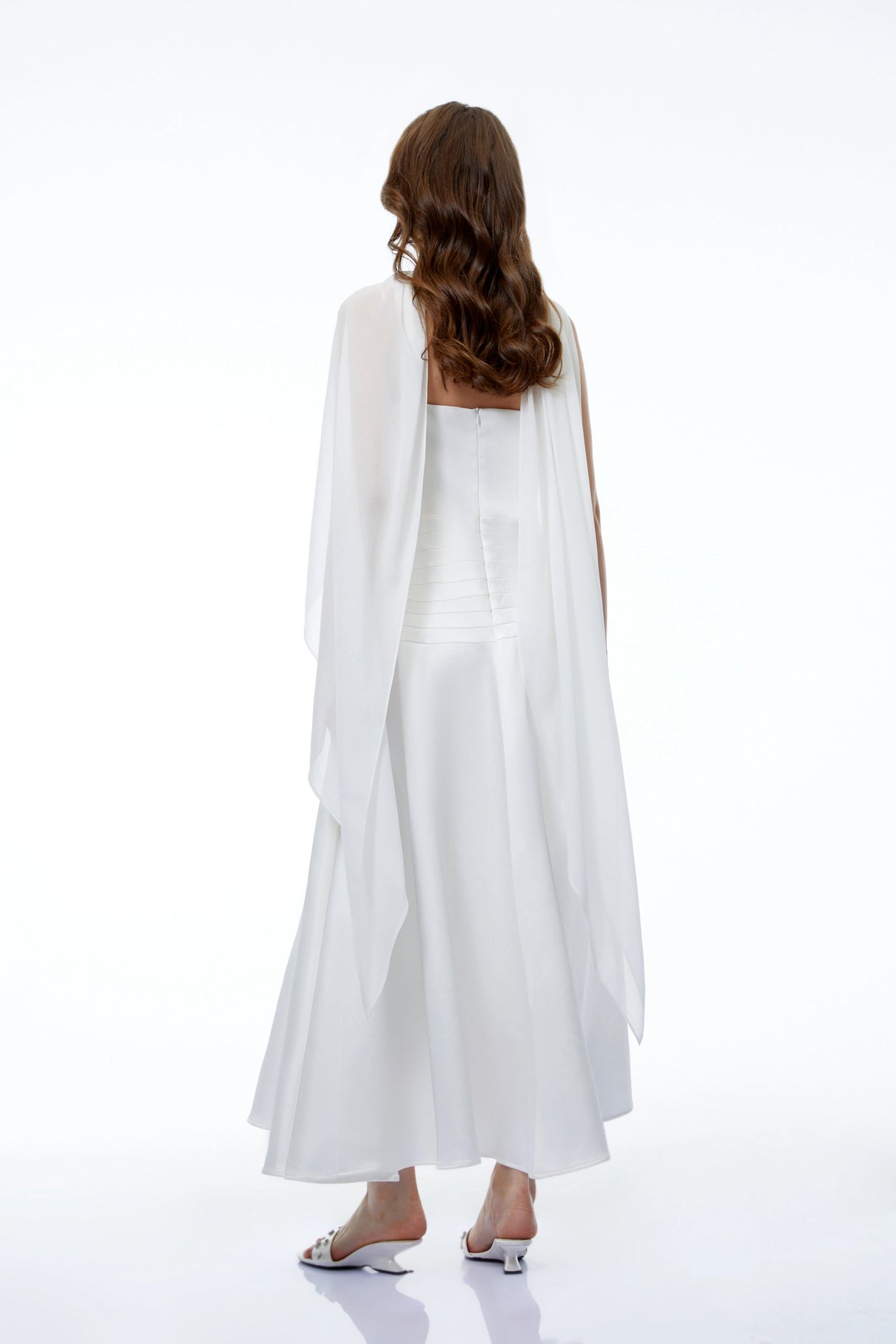 Camille White Sleeveless Maxi Dress with Draped Cape