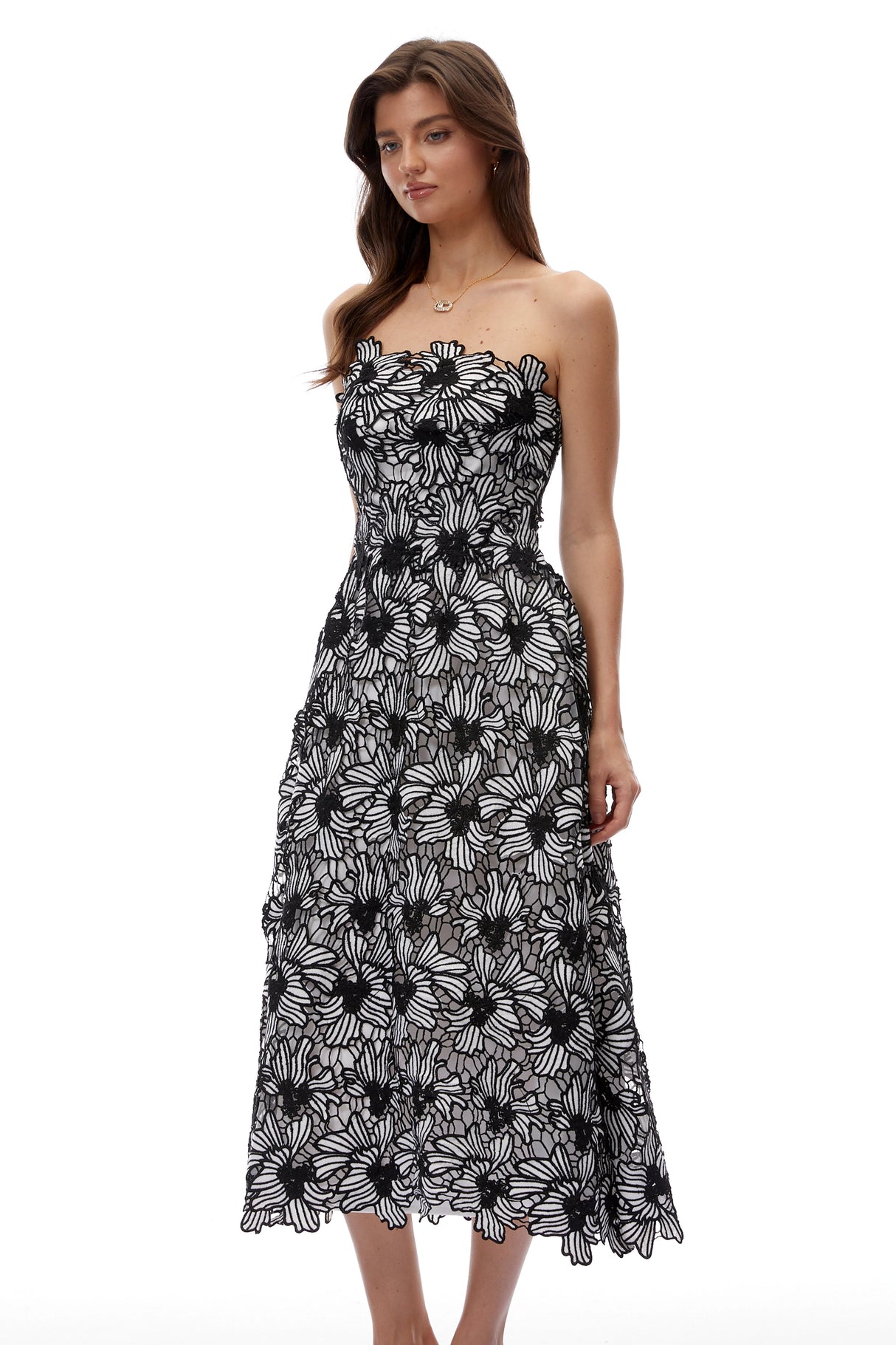 Carin Black Color Block Floral Embroidered Midi Dress