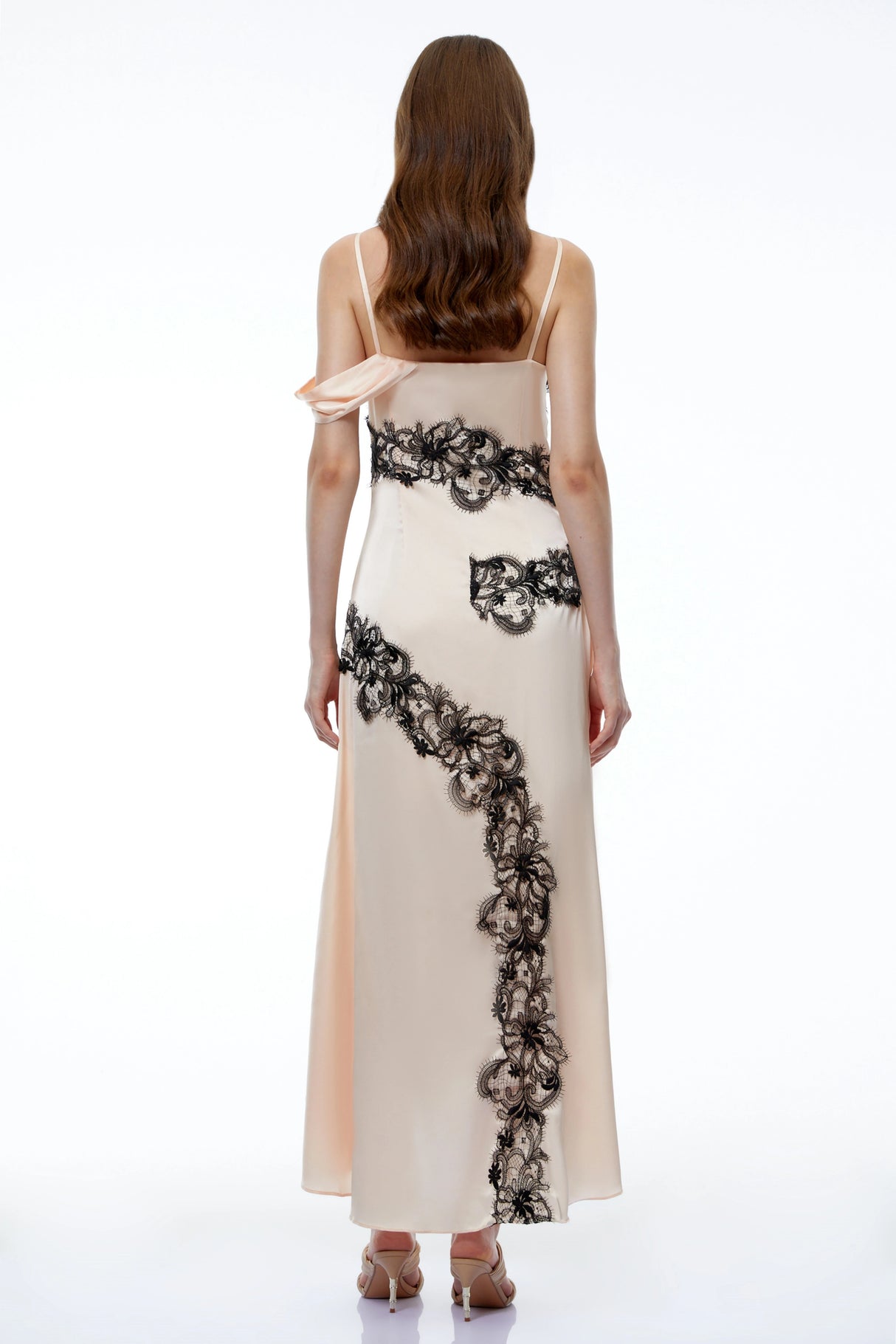 Carl Cream White Asymmetrical Midi Dress with Lace Panels