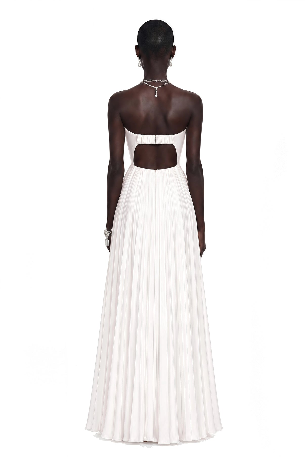 Carlotta White Shell Pleated Maxi Dress
