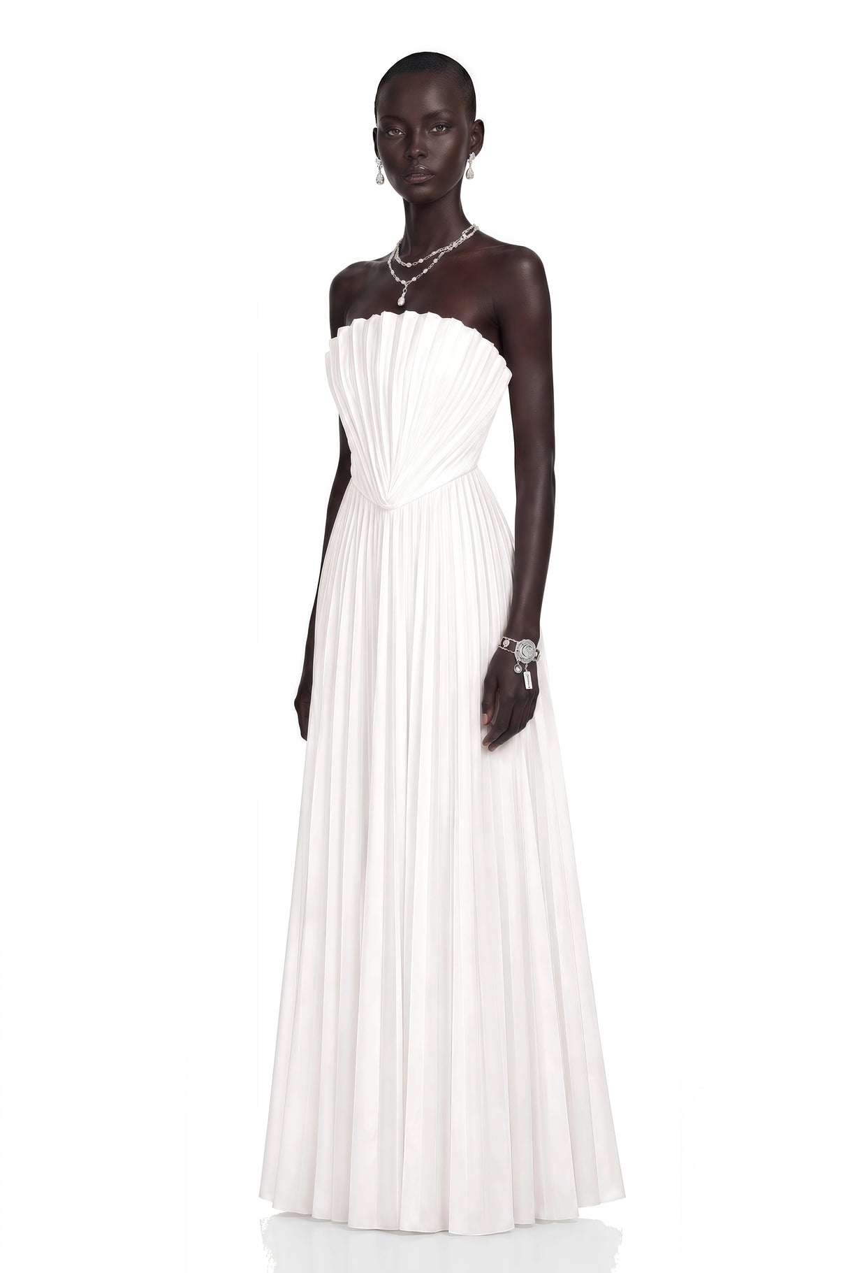 Carlotta White Shell Pleated Maxi Dress
