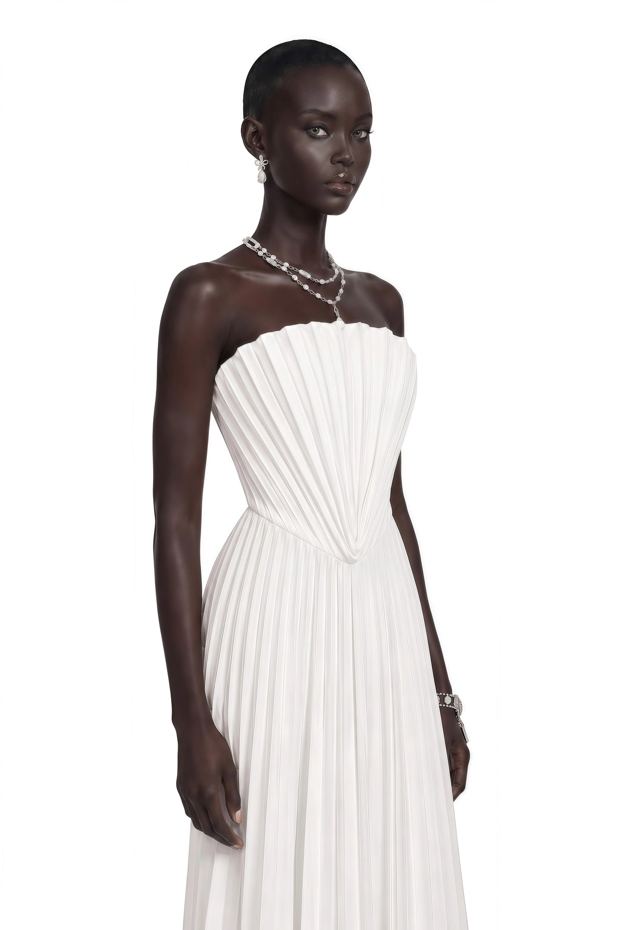 Carlotta White Shell Pleated Maxi Dress