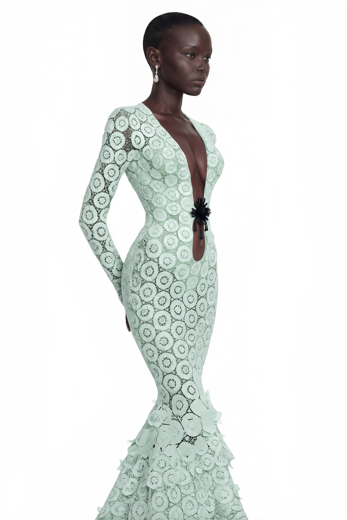 Cass Mint Green VNeck Lace Bodycon Maxi Dress
