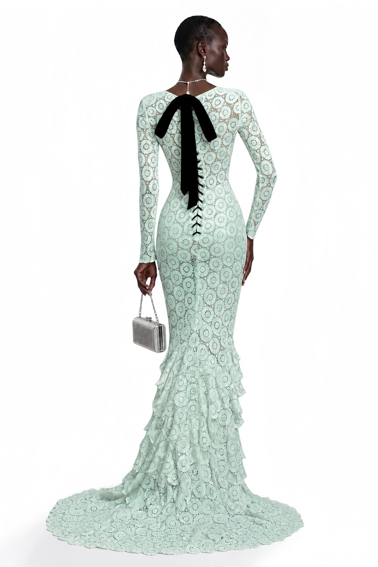 Cass Mint Green VNeck Lace Bodycon Maxi Dress