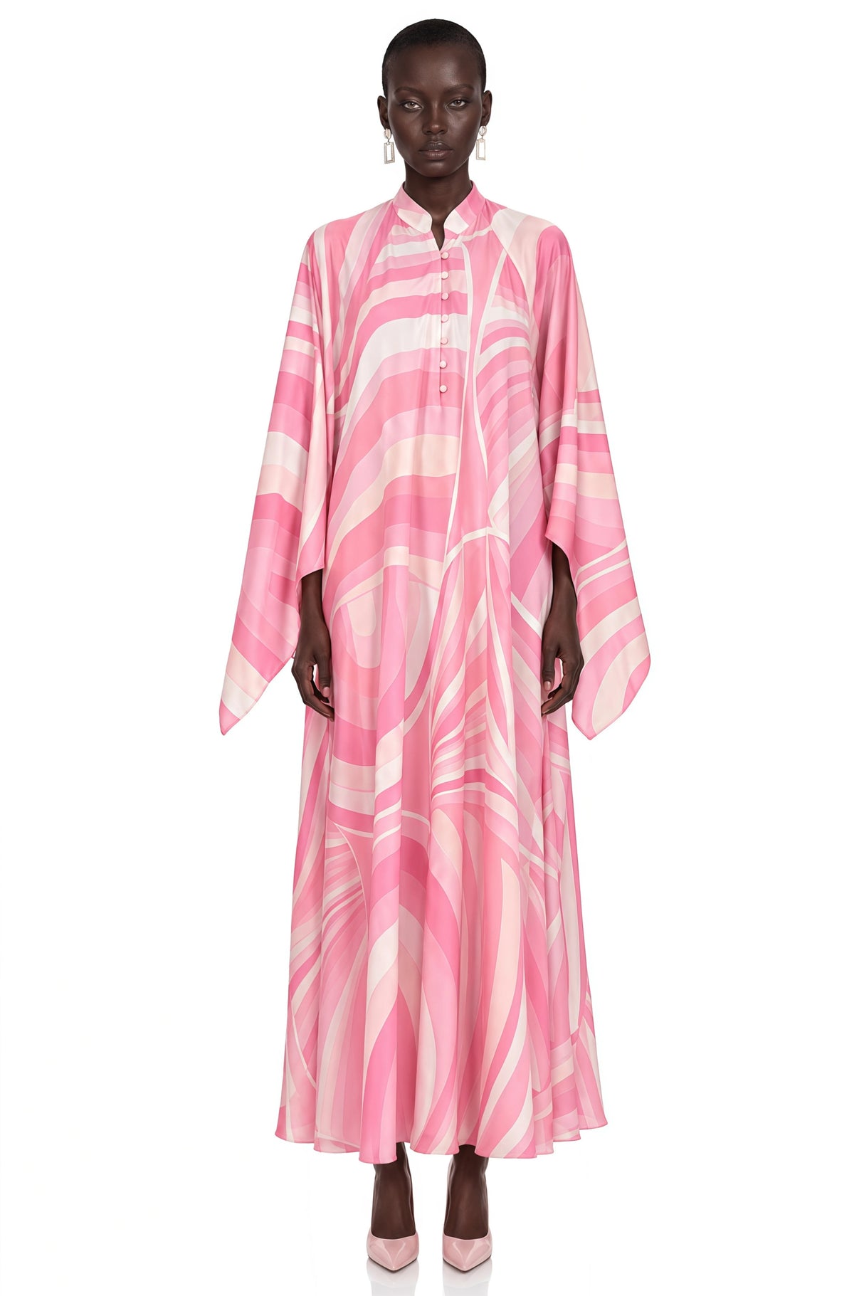 Cassia Pink Printed Cape Sleeve Maxi Dress