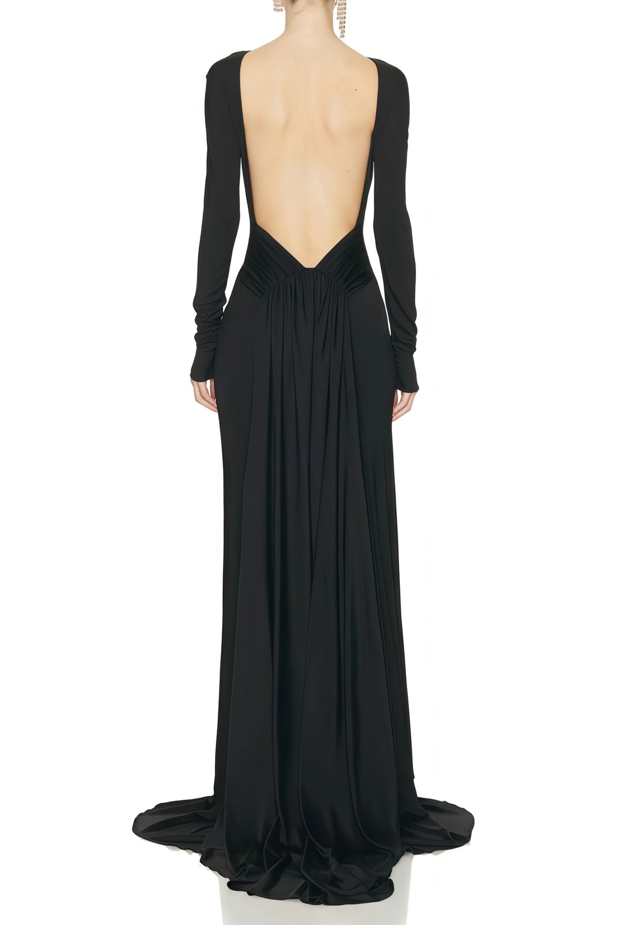 Caterina Black Open Back Maxi Gown with Train