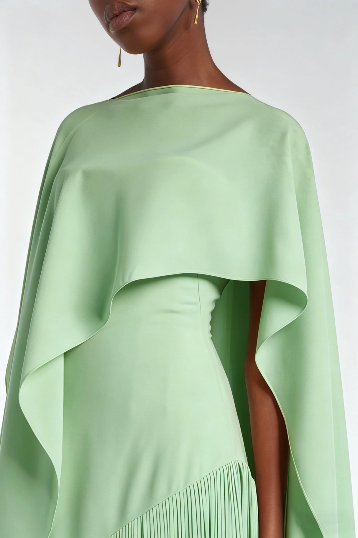 Cayetana Emerald Green Fringe Maxi Dress with Cape Effect
