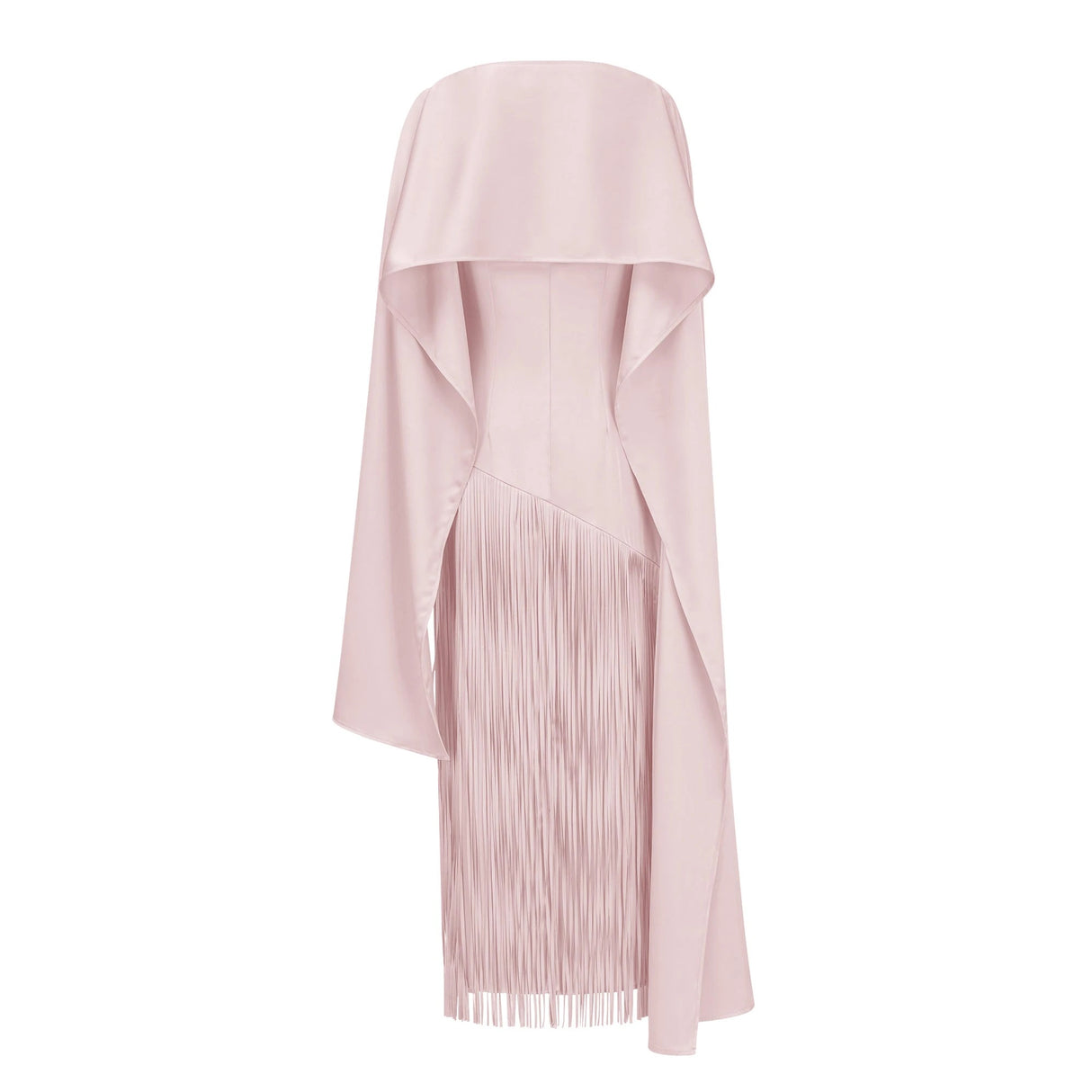 Cayetana Nude Pink Fringe Maxi Dress with Cape Effect