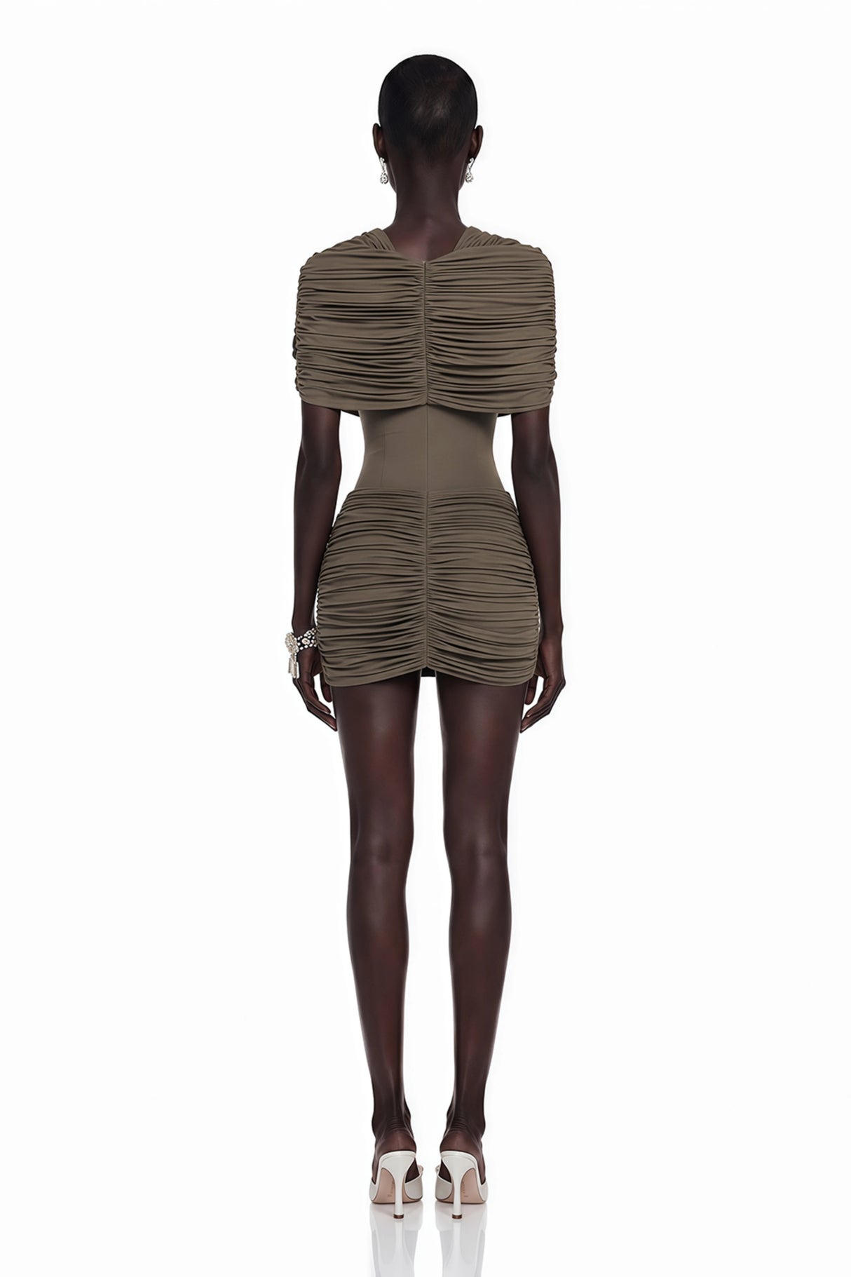 Celeste Chocolate Brown Pleated Cape Mini Dress