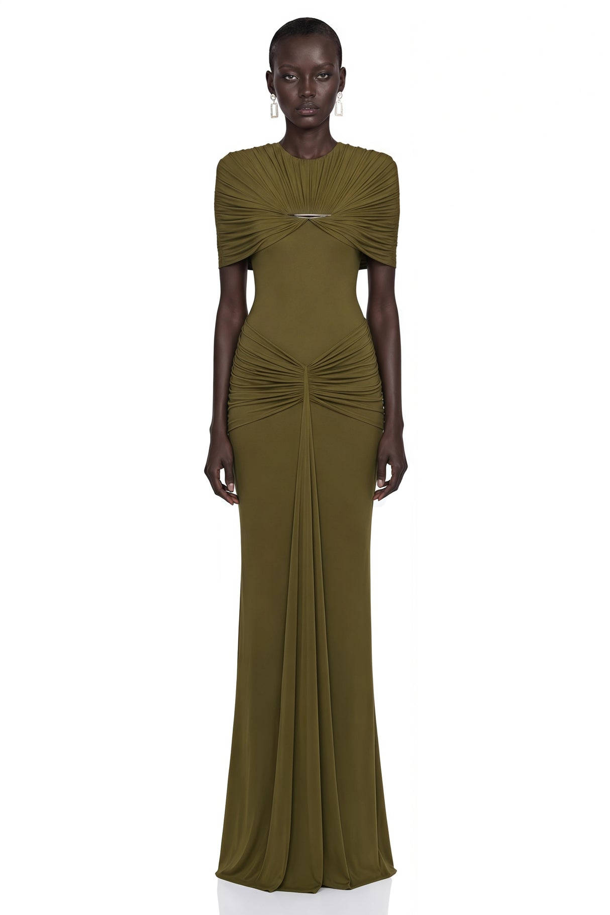 Celeste Green Pleated Cape Maxi Dress