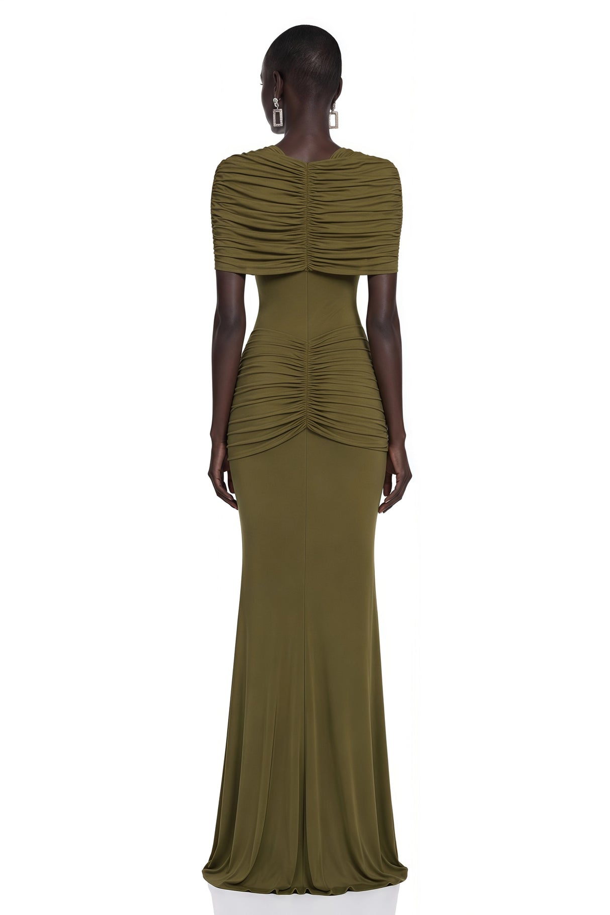 Celeste Green Pleated Cape Maxi Dress
