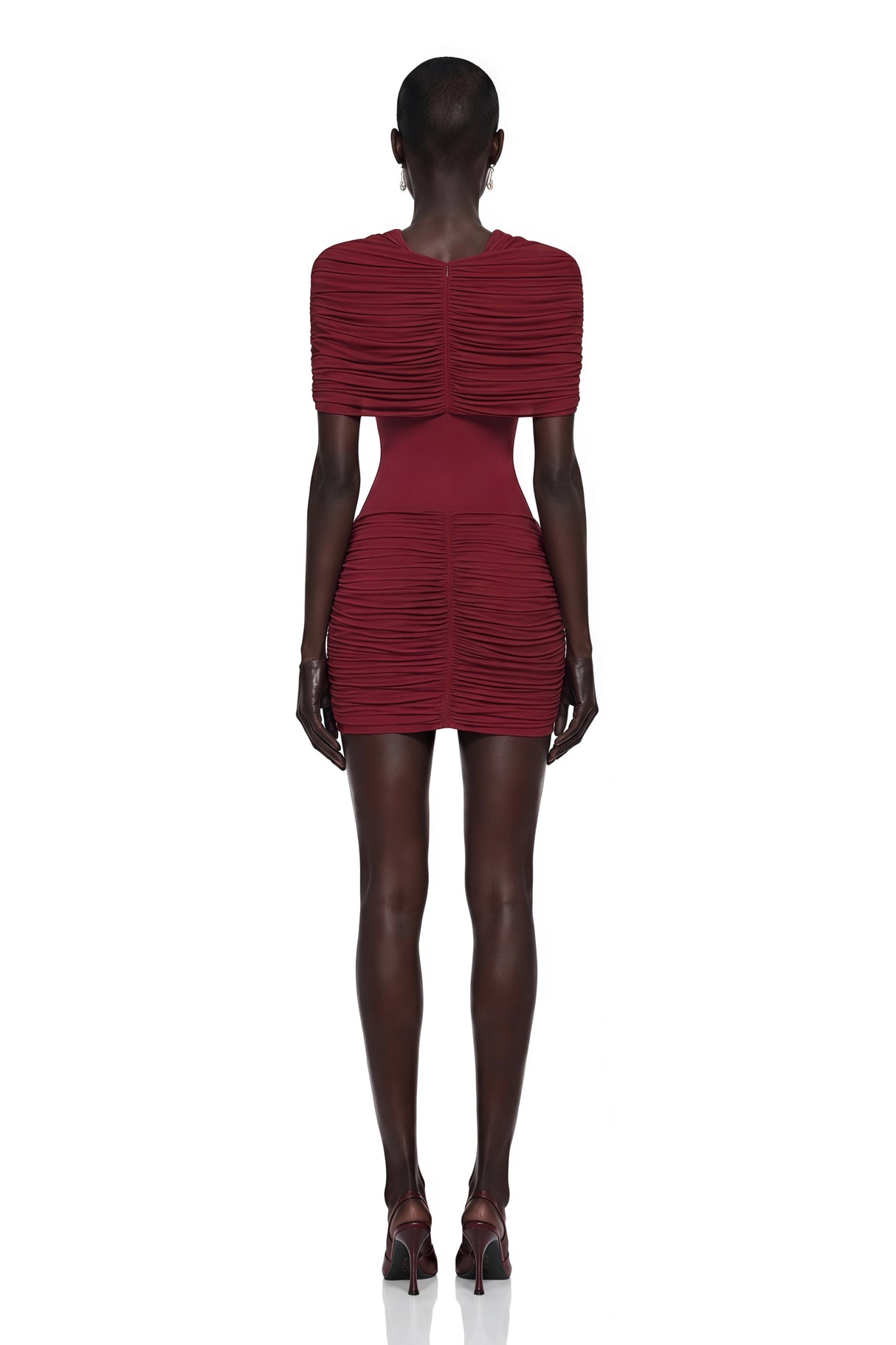 Celeste Red Pleated Cape Mini Dress