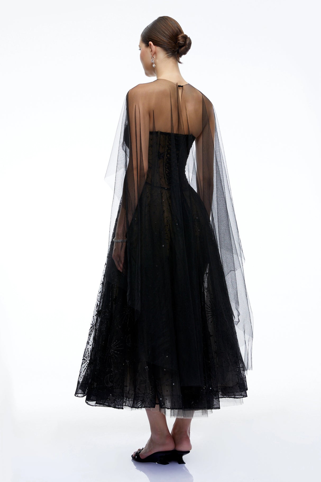 Celestine Black Strapless Corset Midi Dress with Shawl