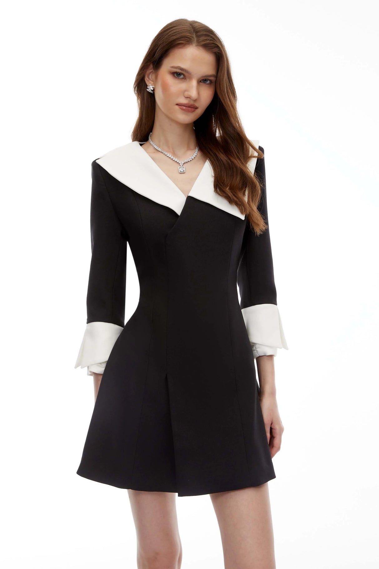 Celestine Black VNeck Color Block Mini Dress