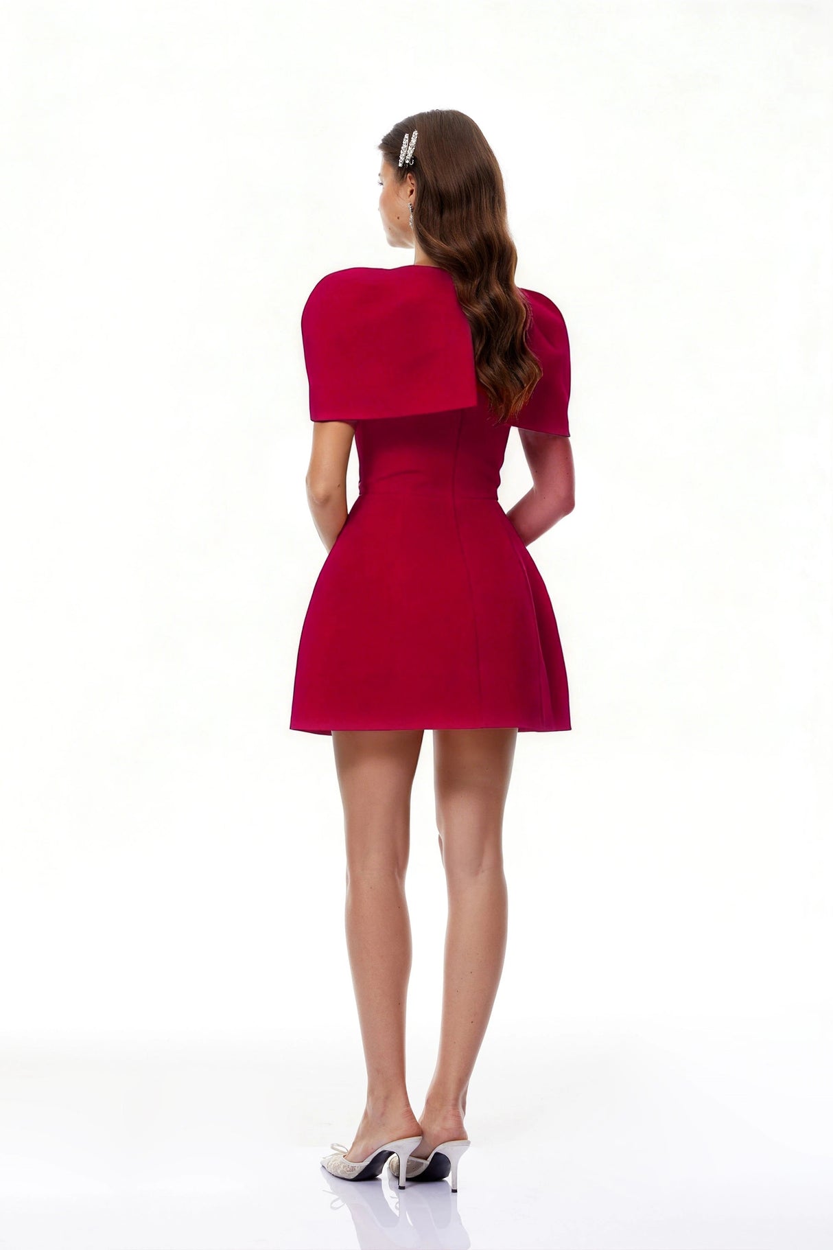 Celía Red Cape Design Flared Mini Dress