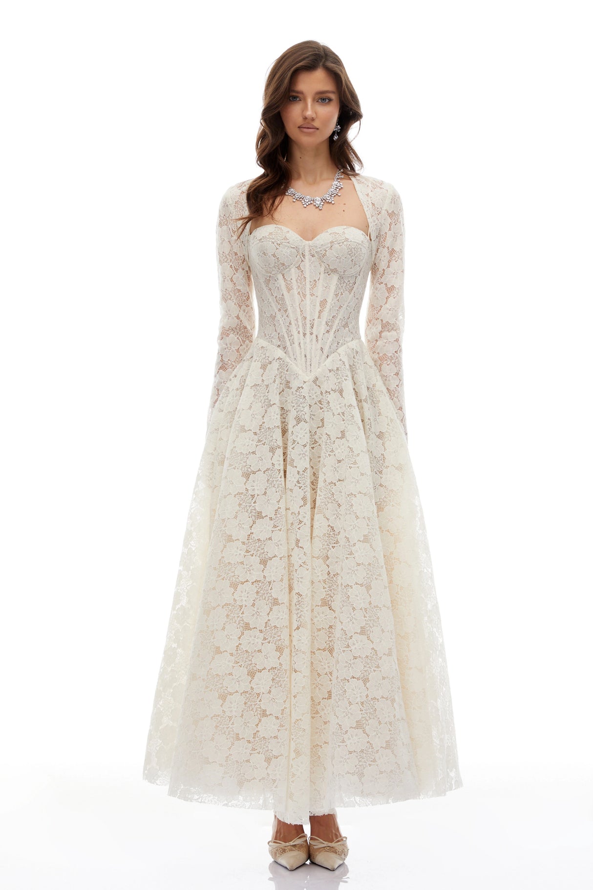 Celina White Lace Corset Maxi Dress