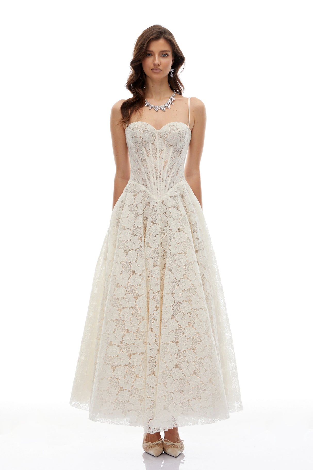 Celina White Lace Corset Maxi Dress