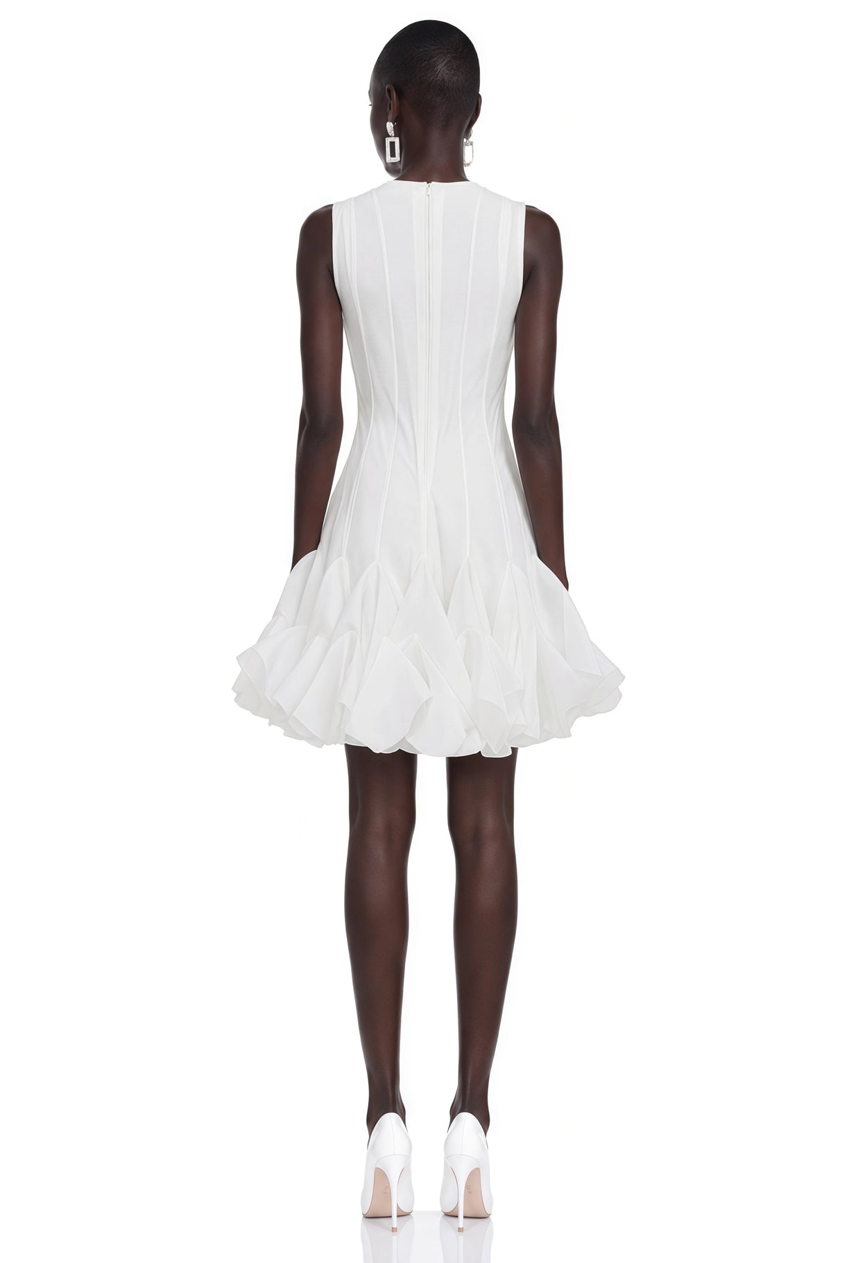 Cevher White Asymmetrical Mini Dress with Buttons