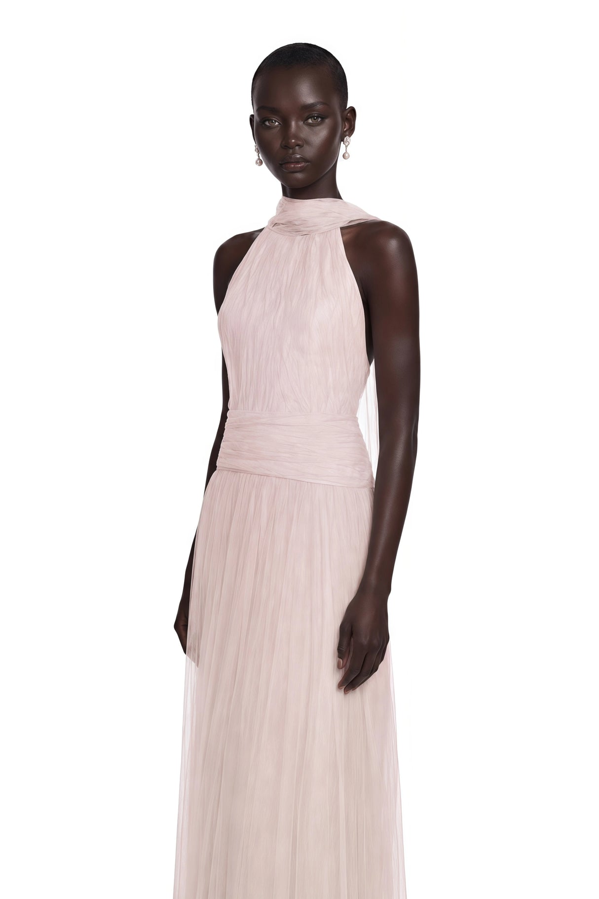 Charlotte Pink Halterneck Lace Maxi Dress with Cape