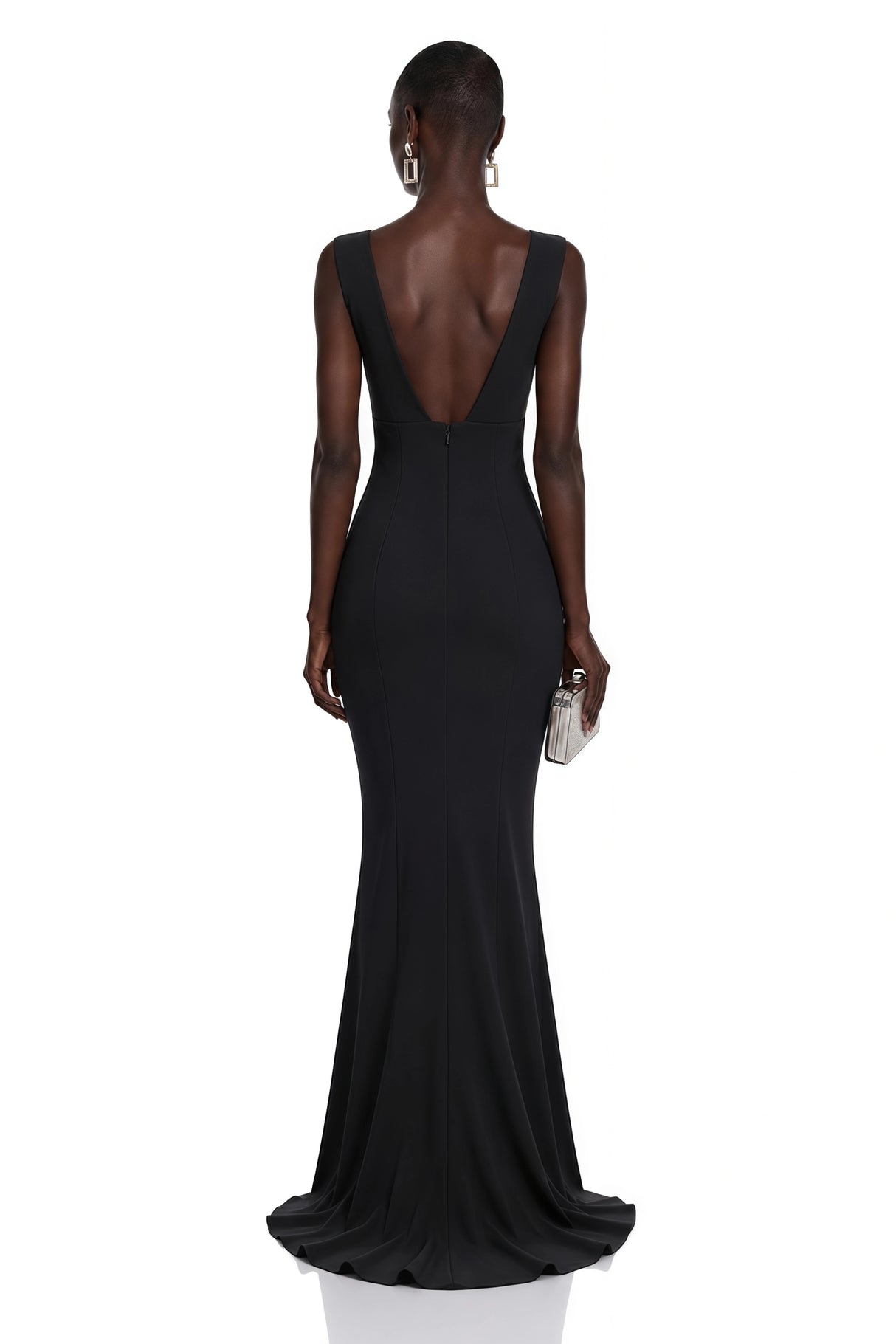 Cherish Black UNeck Ruched Maxi Dress