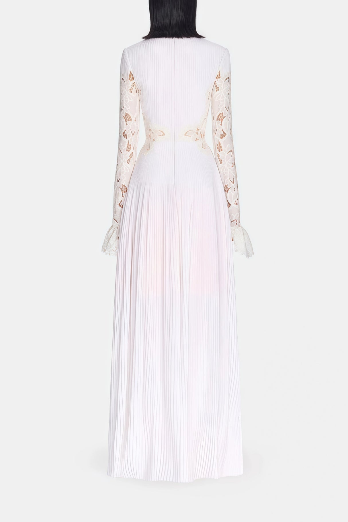 Chiara White Lace Panel Pleated Midi Dress