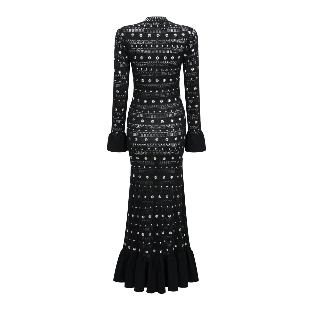 Chloé Black Long Sleeve Studded Crochet Knit Midi dress