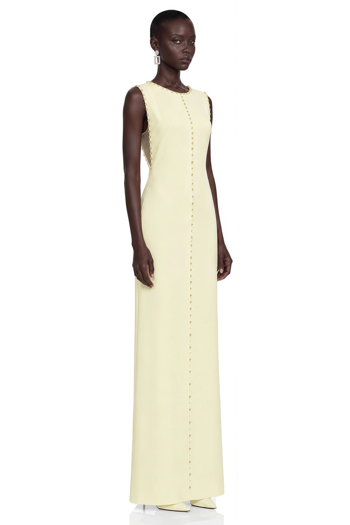 Clarisse Yellow Rhinestone Front ALine Maxi Dress
