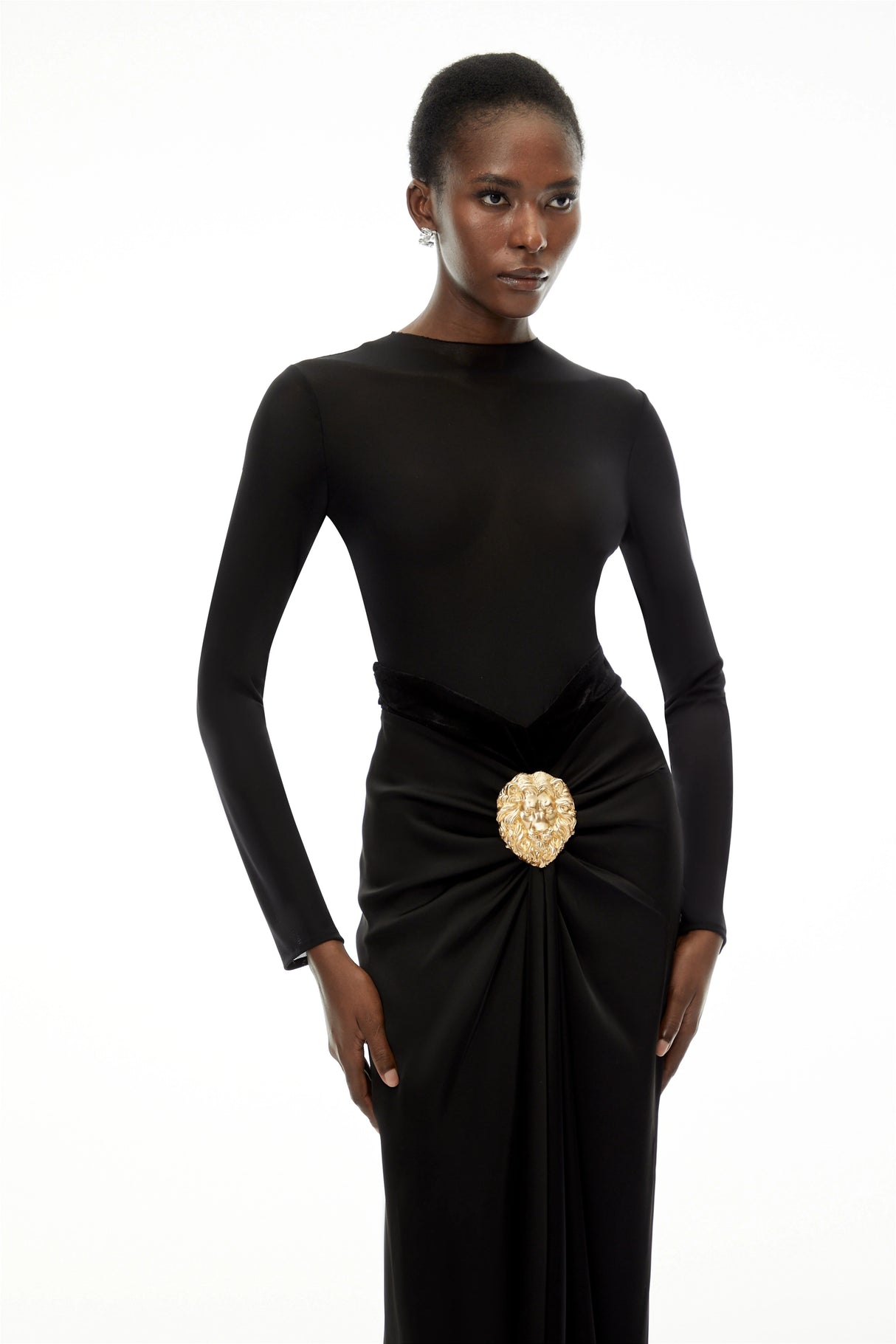 Colette Black Ruched Maxi Dress with Satin Panels